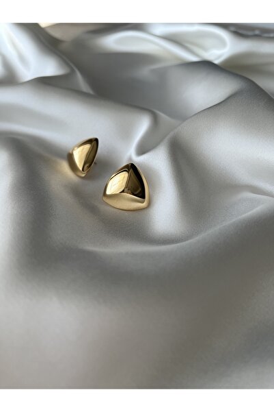 Stainlless Steel Üçgen Model Kadın Gold Çelik Küpe