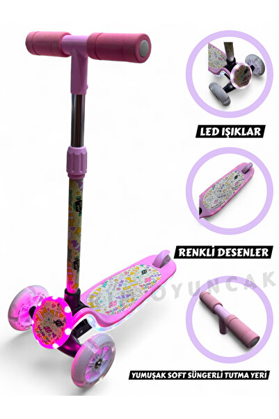 YILDIRIM OYUNCAK Led Işıklı 3 Tekerlekli Yükseklik Ayarlı Scooter-75 cm Led I...