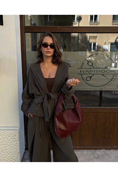 Gül Karatekin Women's Burgundy Knitted Patterned Casual Vintage Hand and Shoulder Bag