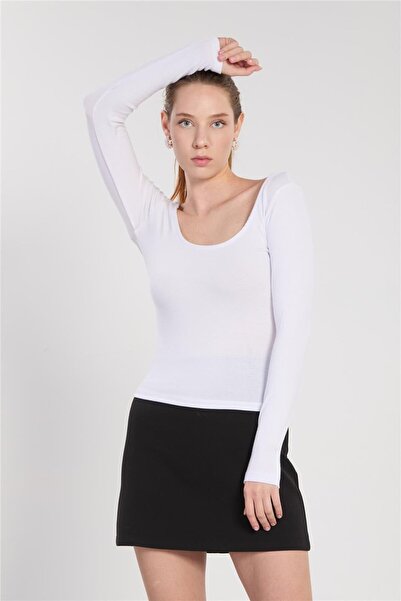 BARRELS AND OIL Women's Front Back Boat Neck Bodysuit - White