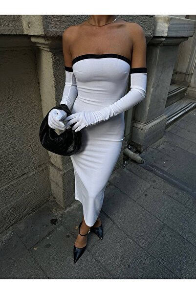 Wear Up Γυναικείο φόρεμα από ύφασμα κατάδυσης στράπλες με λεπτομέρεια