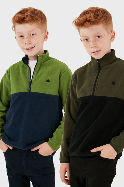 Lela Soft Textured Half Zip Color Block Stand Collar 2-Pack Fleece Children's Polar 5905004S2