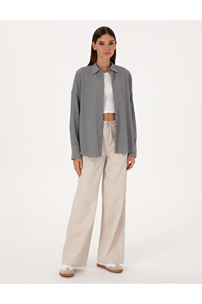 Pierre Cardin Gri Oversize Uzun Kollu Gömlek 50318232-VR024