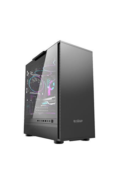 PCCOOLER Carcasă ATX Tower, fără sursă de alimentare, sticlă securizată, 1 ventilator, USB 3.2 Gen1 x1, USB 2.0x2, audio/microfon, neagră