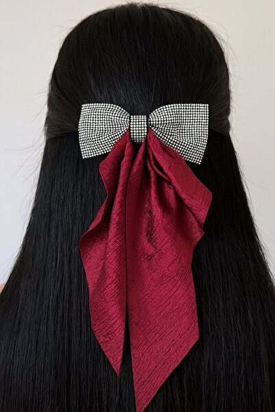 TAKIŞTIR Burgundy Color Stone Detailed Ribbon Vending Machine Buckle