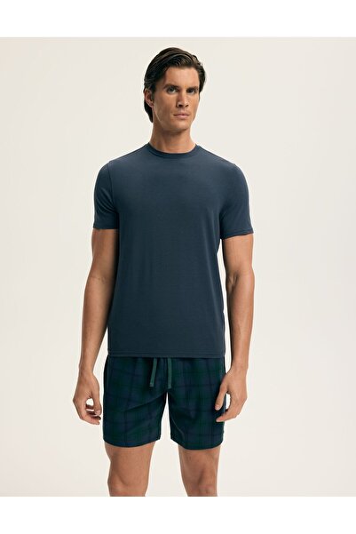 ESOTIQ HOMME Classic Men's Pajama Set Plain T-Shirt & Plaid Shorts Cotton & Modal | Agile