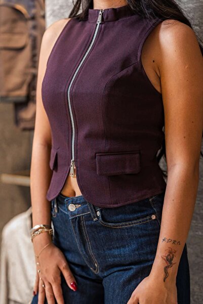 DYSTUDİODESİGN Dark Blue Detail Burgundy Vest