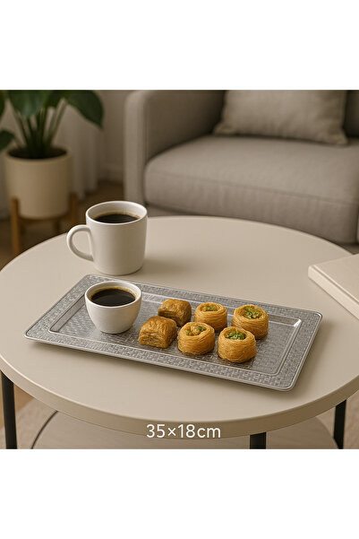 Dania صينية تقديم معدنية مستطيلة باللون الفضي الأنيق – مقاس 35×18 سم