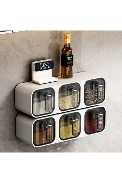 Allin صندوق توابل مثبت على الحائط، لوازم المطبخ المنزلية، رف بلاستيكي