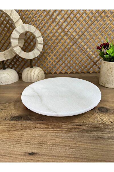 FARALYAHOME Presentation Stand 28 cm Natural White Marble with Natural Wooden Legs