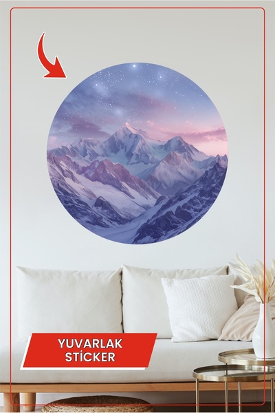 KOSS Dijital Autocolant rotund tematic peisaj de munte de noapte înstelată De...