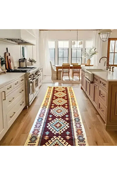 OEM Traditional carpet, size 80x400cm red and cream, ROMB model