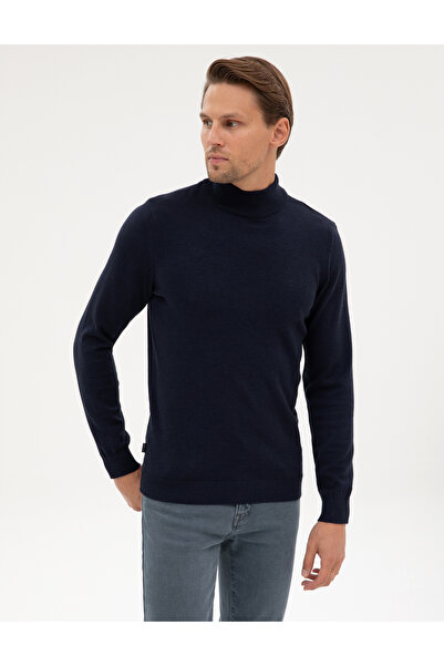 Pierre Cardin Navy Blue Melange Slim Fit Half Turtleneck Basic Knitwear Sweater 50315457-Vr120