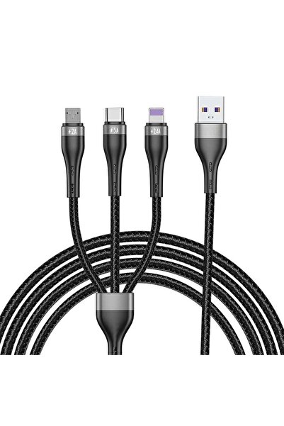 Timebox Καλώδιο Δεδομένων και Γρήγορης Φόρτισης 3 σε 1 Νάιλον 1,2μ USB Lightn...