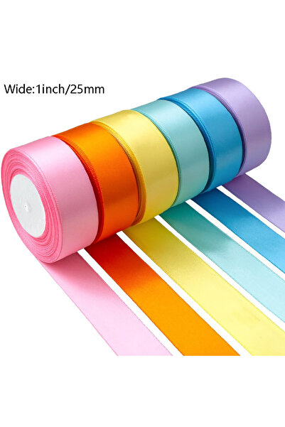 Choice مجموعة ماكارون 25 ياردة، 6 لفات، 150 ياردة، شريط حرير ساتان بلون واحد ...
