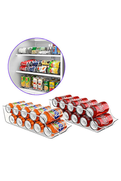 Köken Set de 2 cutii pentru depozitarea conservelor de frigider, organizare, 34,5x14,5x9cm, plastic, transparent