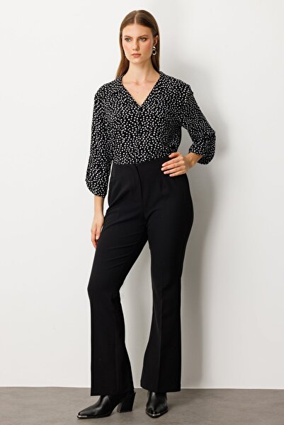 Ekol Γυναικείο παντελόνι μεγάλου μεγέθους με χοντρή ελαστική μέση, ισπανικό παντελόνι 1107 μαύρο