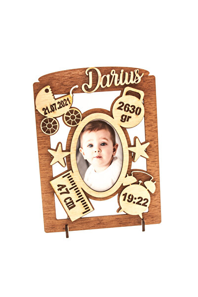 OEM Rama foto bebelus cu data nasterii din lemn, 210x155 mm, culoarea maro cu...