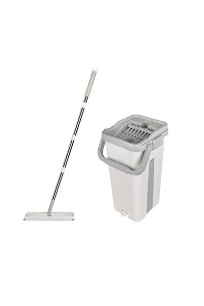 ISO TRADE Set mop rotativ plat cu găleată și 4 lavete, culoare gri