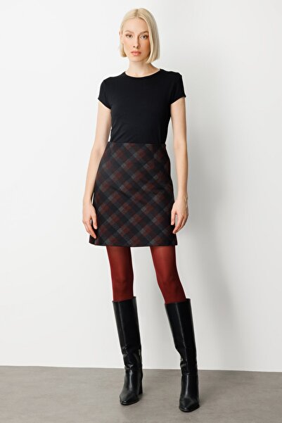 Ekol Kare Desenli Mini Etek