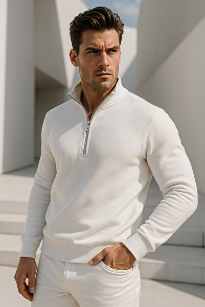 Rich Чоловічий світло-бежевий світшот з напівзастібкою