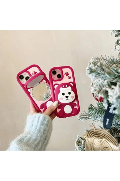 OSG iPhone 15 Uyumlu Aynalı ve Stand Özellikli Şık Tasarım Telefon Kılıfı