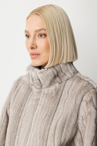 Ekol Striped Plush Coat