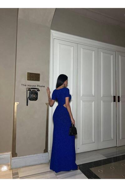 Modafeminen Βραδινό φόρεμα άνοιγμα με ελαστικό ύφασμα λουλουδιών με λεπτομέρεια στο πλάι 582936 μπλε κοβαλτίου