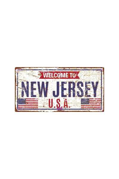 Welcome to New Jersey Yazılı Vintage Stil Metal Duvar Panosu