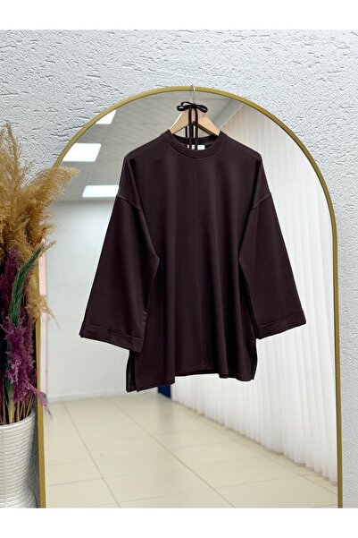 BENAHOLL Ariyla με ραμμένες πλευρές στο μπροστινό μέρος και στα άκρα των μανικιών άνοιγμα Two Threads Sweat-ZN5988 Καφέ