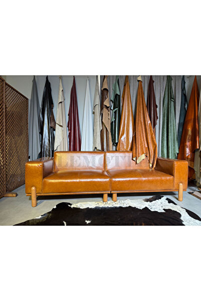 LEMOTTİ Lemotti' den Karmen Taba Üçlü Hakiki Deri Koltuk