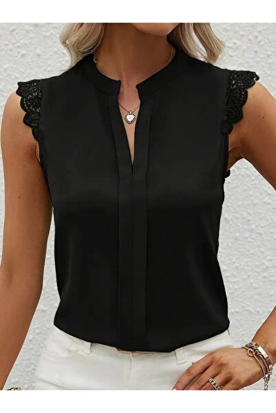 Wear Up Women's Short Lace Sleeve Judge Collar Imported Crepe Blouse