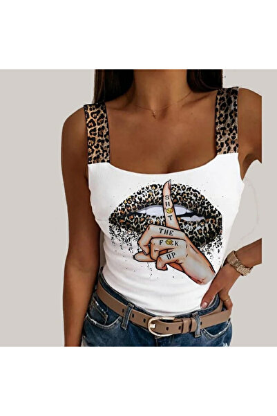 Wear Up Дамска блуза от микроплат с леопардов щампа и леопардови презрамки