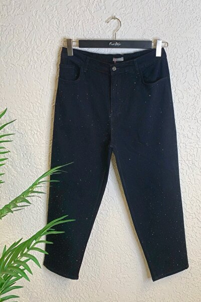 Büyük Moda Serpme Stone Printed Mom Jean