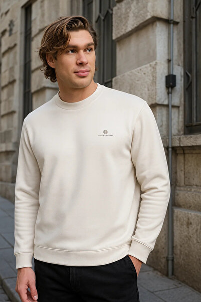 SILVANO Men's Patterned Winter Casual Comfortable Cream Sweatshirt