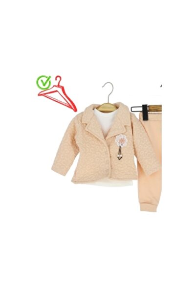 Atabay Kids Ataabay 358-10-25 Baby Girl Set 3-Piece with Jacket and Rabbit Embroidery 9/24 Months