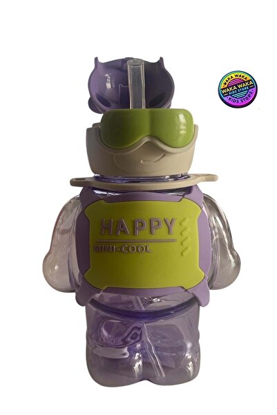 ww waka waka kids store Happy Mini-Cool Teddy Bear Shaped Children's Water Bottle 500 ml Colorful Transparent Water Bottle with Strap