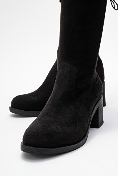 CCWAY AYAKKABI Cizme cu toc elastic pentru femei; BLACK SUEDE