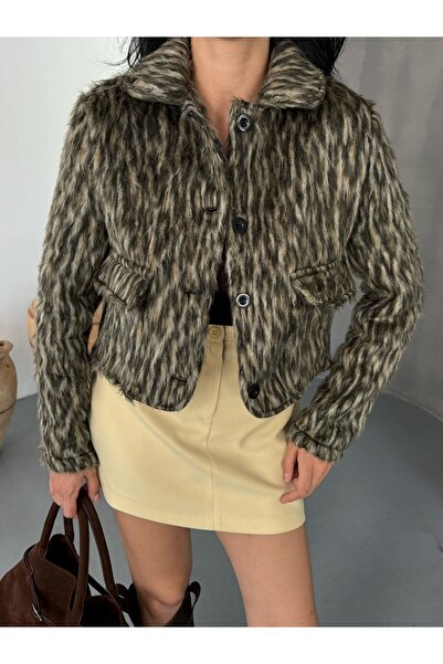 Friday Mood Women's Leopard Print Wool Crop Jacket