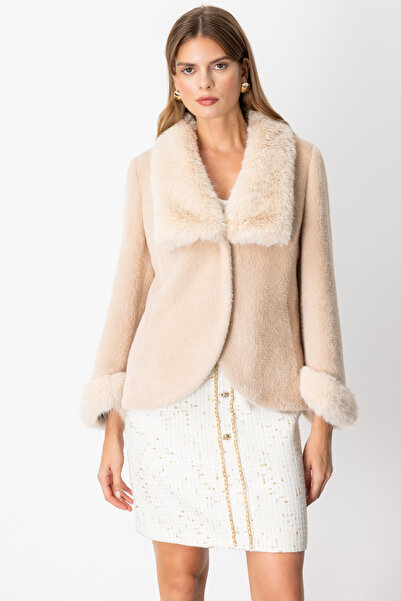 Ekol Plush Coat with Fur Collar