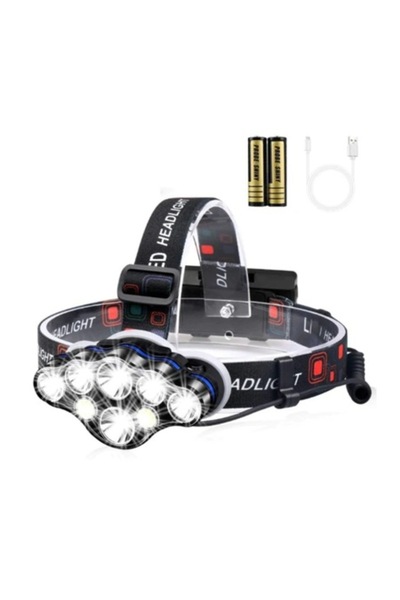 Onetech Lanternă frontală premium cu 8 LED-uri, rezistentă la apă, super perf...