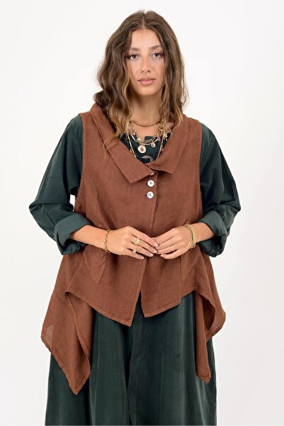 Park Moda 12168 BLUZĂ DE IN FĂRĂ MÂNĂ CU DETALII CU BUTOANE CU TĂIȚĂ ASIMMETRICĂ