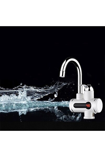 stuffix Electric Faucet, 3000W, Temperature Control, LCD Display, Silver-White