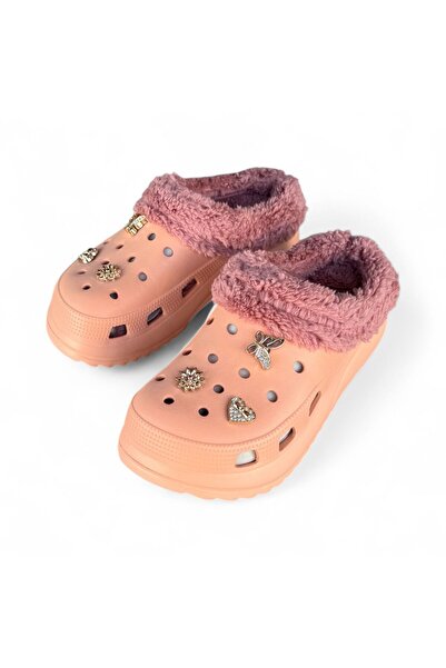 AkınalBella Women's Stone-Patterned High-Soled Wool-Lined Orthopedic Slippers