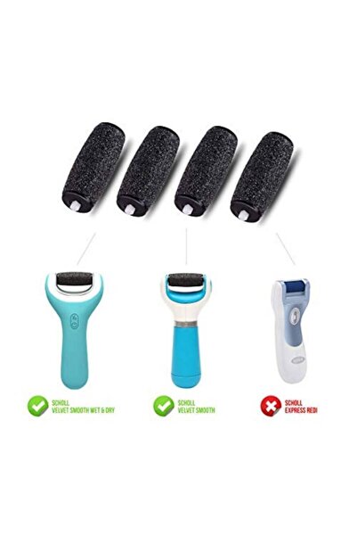 E-Cron Set 4 rollers for heels compatible with Scholl Velvet Smooth Diamond Express Pedi, E-Cron, Black