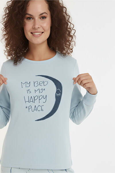 Bravie Luxury Thermal Crescent Patterned Women's Fleece Winter Pajama Set – 42064