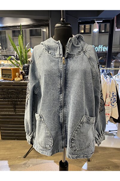 Dadali Kadın Taş İşlemeli Özel Tasarım Nakışlı Kot Ceket