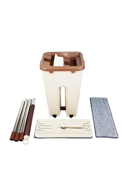 softlab Set găleată mop plat, 2 compartimente, 4 rezerve mop, 6,5 l maro/crem