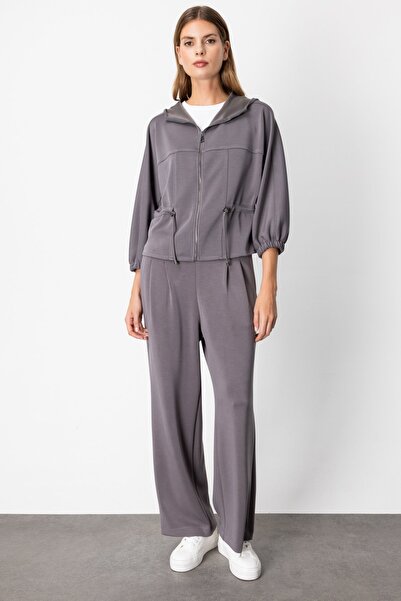 ON Γυναικείο πλισέ φόρμα με φαρδύ πόδι 64703 ανθρακί