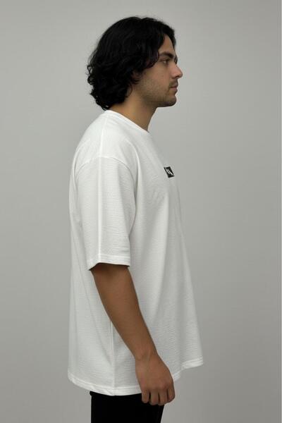 NO 601 Men's White Self-Printed Embossed Mountain Printed Oversized Loose T-Shirt